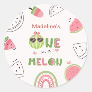 One in a Melon Watermelon Baby Girl First Birthday Classic Round Sticker