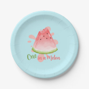 One in a Melon Watermelon Birthday Invitation Paper Plate