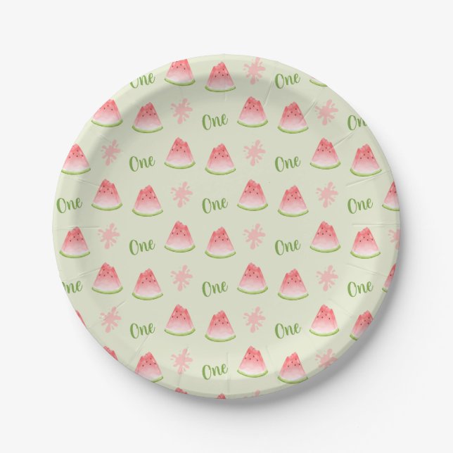 One in a Melon Watermelon Birthday  Paper Plate (Front)
