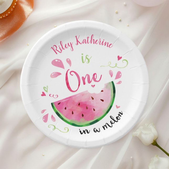 One in a Melon Watermelon Birthday Party Paper Plate (Creator Uploaded)