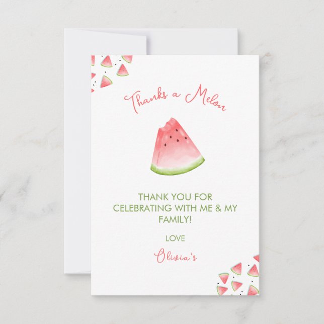 One in a Melon Watermelon Birthday  Thank You Card (Front)