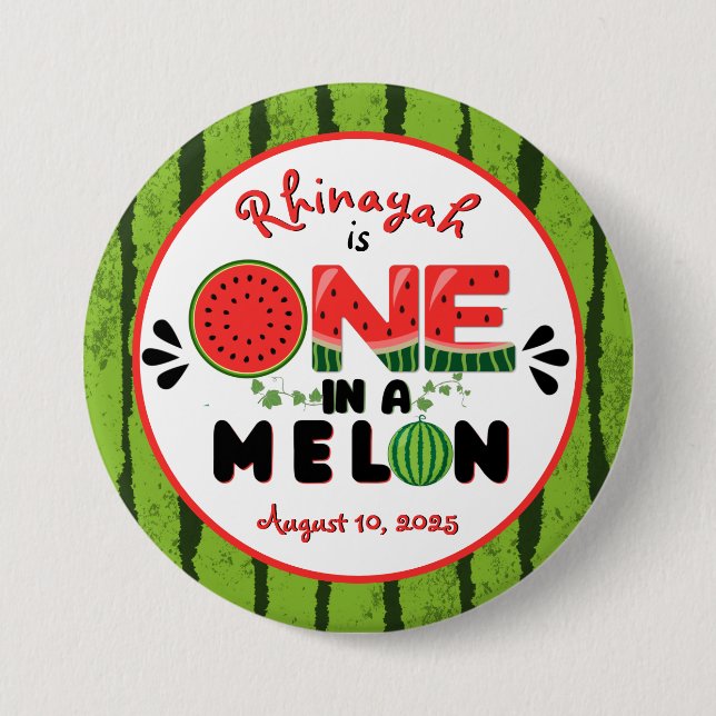 ONE in a Melon Watermelon First Birthday Candy Tin 3 Inch Round Button (Front)