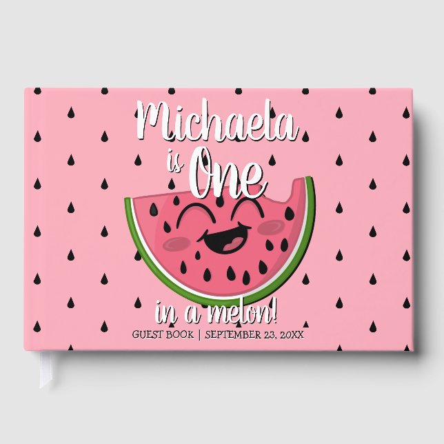 One in a Melon Watermelon First Birthday Guest Book (Front)