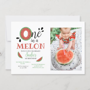 One in a Melon Watermelon First Birthday  Invitation