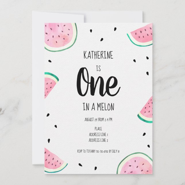 One in a Melon Watermelon First Birthday Invitation (Front)