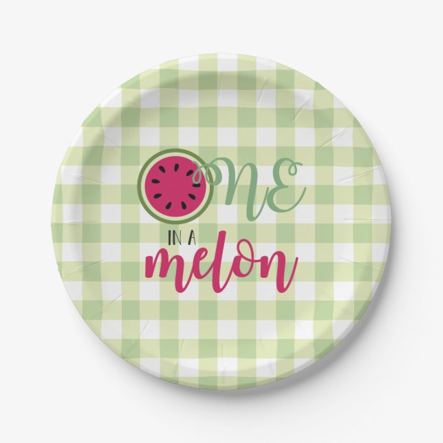 One in a Melon Watermelon First Birthday Paper Pla Paper Plate (Front)