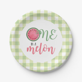 One in a Melon Watermelon First Birthday Paper Pla Plate