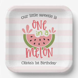 One In A Melon Watermelon First Birthday Paper Plate