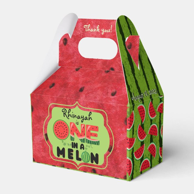 ONE in a Melon Watermelon First Birthday Photo Favor Box (Front Side)