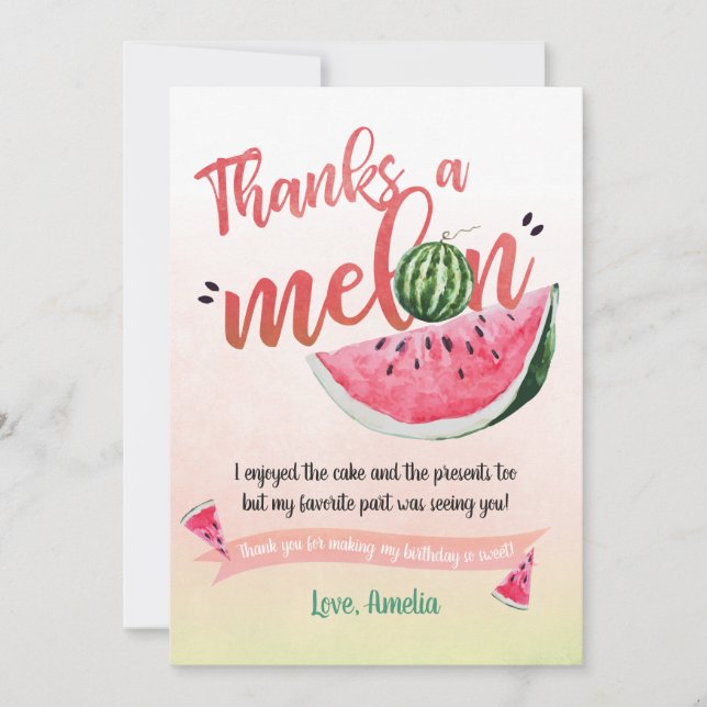 One in a Melon Watermelon First Birthday Thank you Card (Front)