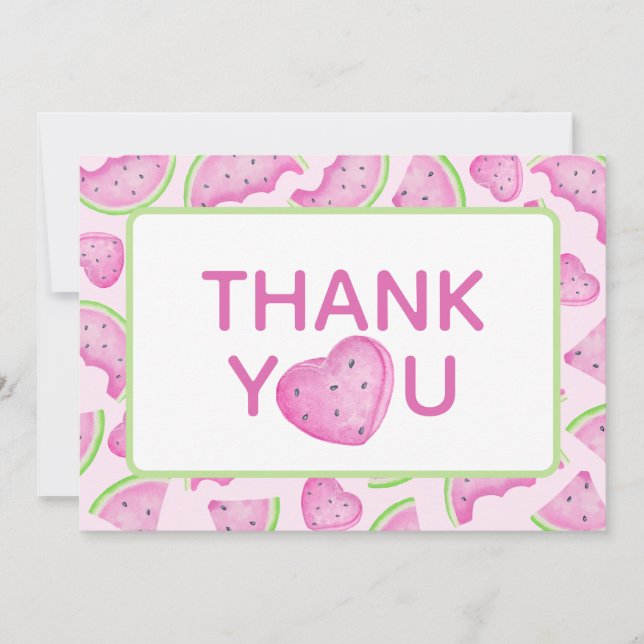 One in a Melon Watermelon Heart Thank You Card (Front)