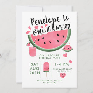 One In A Melon Watermelon Kid' Birthday Invitation