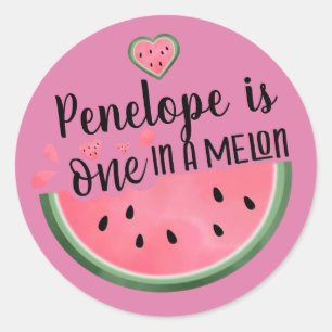 One In A Melon Watermelon Personalized Birthday Cl Classic Round Sticker