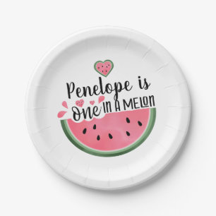One In A Melon Watermelon Personalized Birthday  Paper Plate
