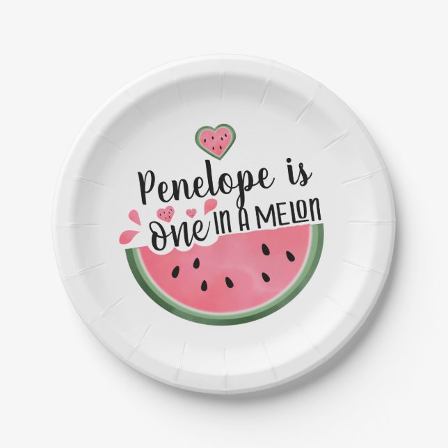 One In A Melon Watermelon Personalized Birthday  Paper Plate (Front)