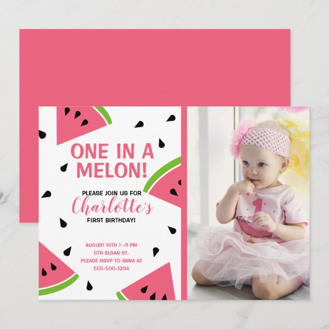 One in a Melon watermelon picture Invitation (Front/Back)