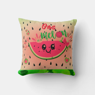 One In A Melon Watermelon Seeds Pastel Green Pink  Throw Pillow