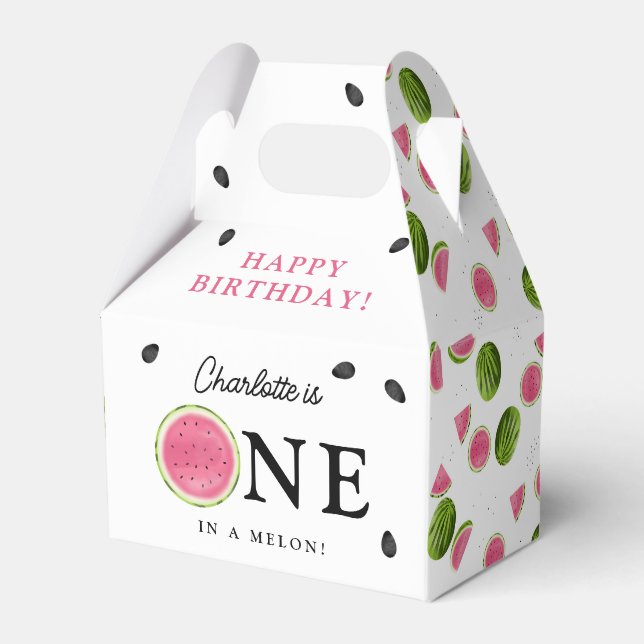 One in a Melon Watermelon Summer Birthday Favor Box (Front Side)
