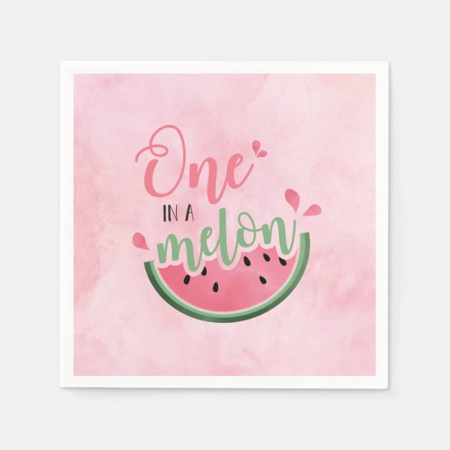 One in a Melon Watermelon watercolor 1st Birthday Napkin (Front)