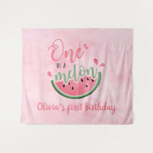 One in a Melon watermelon watercolor 1st birthday Tapestry