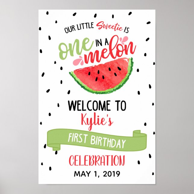 One in a Melon Welcome Sign - Red (Front)