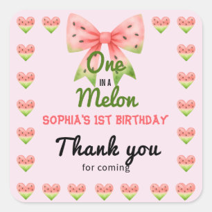 One in a Watermelon! 1st Birthday Party Square Sticker