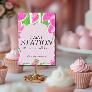 One in Melon Paint Station Pink Watermelon  Sign Invitation