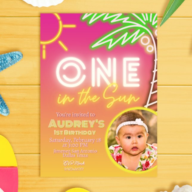 One in the Sun - 1st Birthday Invitation (One in the Sun - 1st Birthday Invitation with Photo Picture)