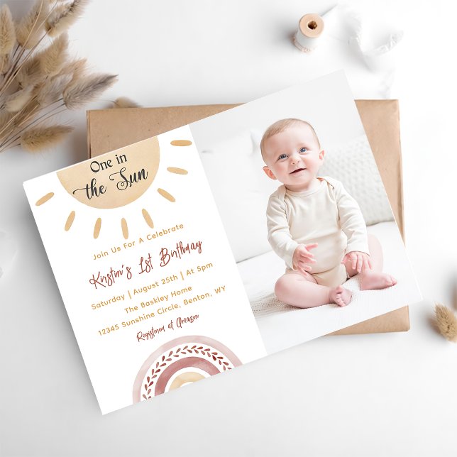One In The Sun 1st Birthday Rainbow Photo Invitation (Creator Uploaded)
