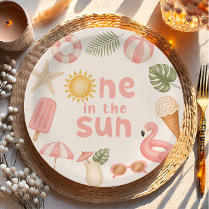 One In The Sun Beach Summer Birthday Paper Plate