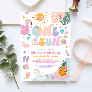 One In The Sun Pool Party Summer 1st Birthday Invitation
