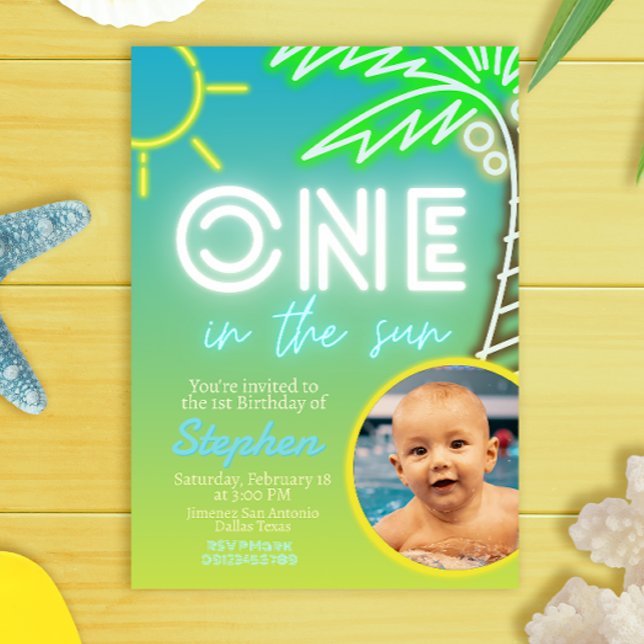 One in the Sun - Pool Party with Photo Invitation (One in the Sun - Pool Party with Photo Picture Invitation)