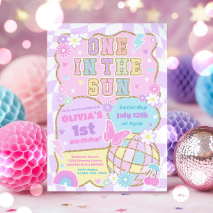 One In The Sun Preppy Groovy 1st Birthday Party Invitation