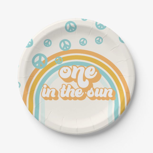 One in the Sun Retro Boy 1st Birthday Paper Plate (Front)