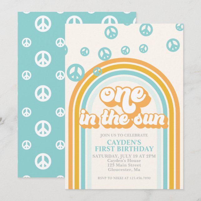 One in the Sun Retro Boy First Birthday Invitation (Front/Back)