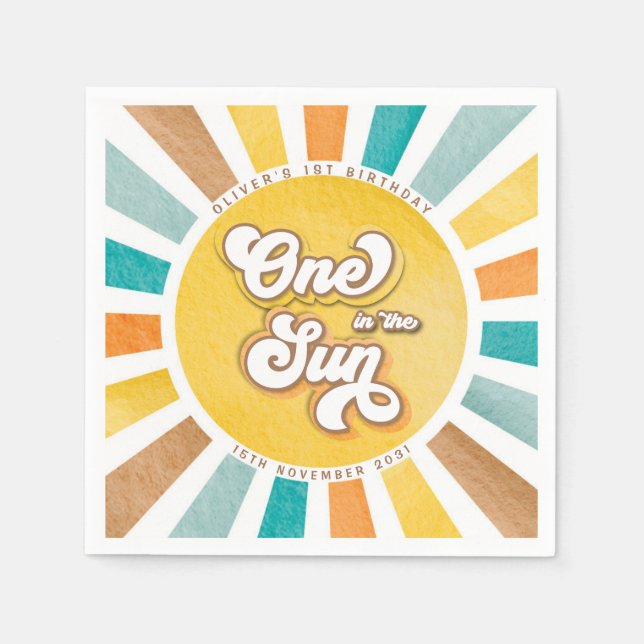 One in the Sun Sunshine Boy 1st Birthday Party Napkin (Front)