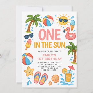 One In The Sun Tropical 1st Birthday Party Invitation