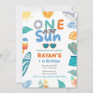 One In The Sun Tropical Beach 1st Birthday Party Invitation