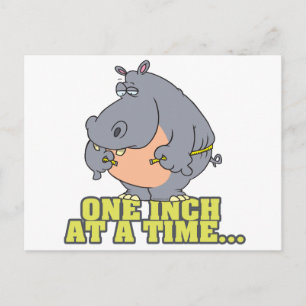 one inch at a time diet hippo humour postcard