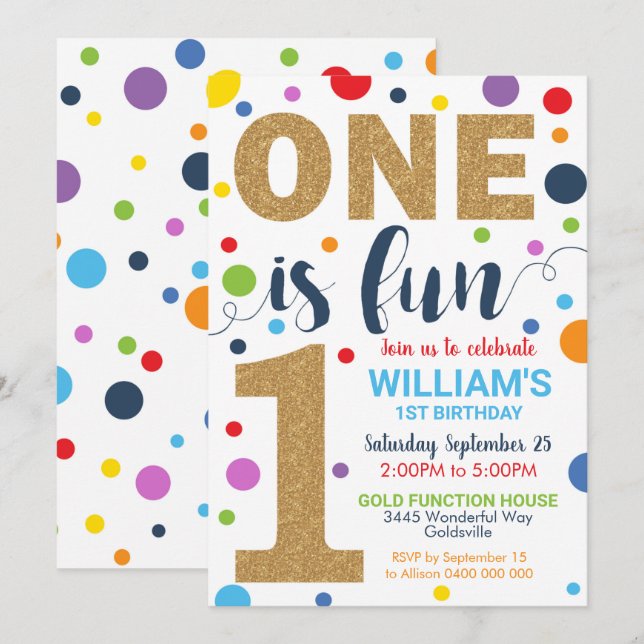One is Fun Birthday Invitation 1st Birthday (Front/Back)