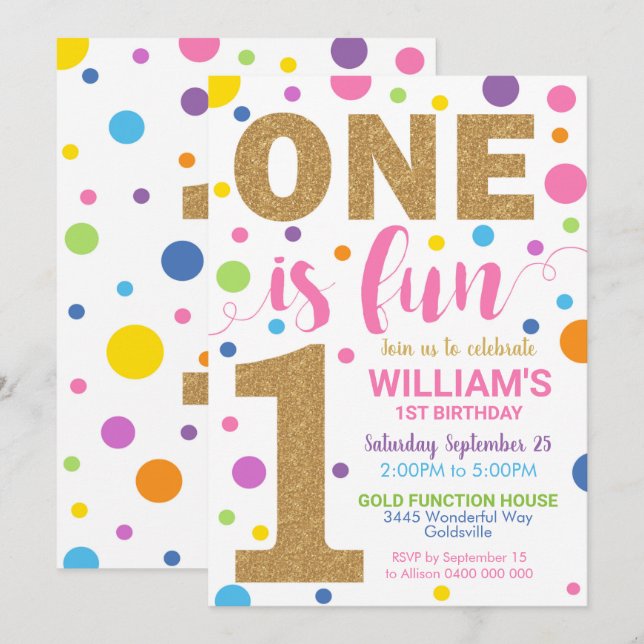 One is Fun Birthday Invitation Girl 1st Birthday (Front/Back)