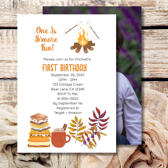 One Is Smore Fun Campfire First Birthday photo Invitation (Creator Uploaded)