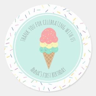 One is Sweet Ice Cream First Birthday Favour Classic Round Sticker