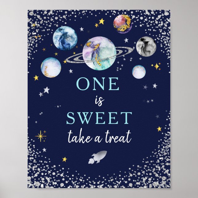 One Is Sweet Take A Treat Space Galaxy Birthday Poster (Front)