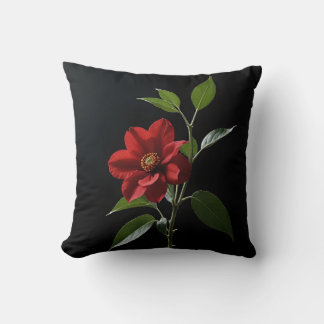 One isolated red flower on black background throw pillow