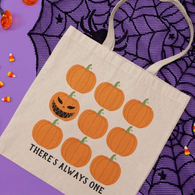 One Jack-O'-Lantern with Pumpkins Tote Bag (This item is for display purposes only to illustrate the design element. )