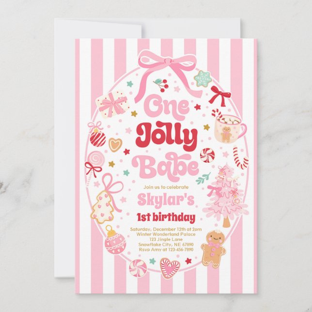 One Jolly Babe Christmas Coquette Bow 1st Birthday Invitation (Front)