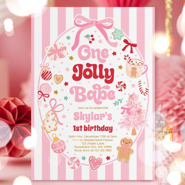 One Jolly Babe Christmas Coquette Bow 1st Birthday Invitation (Creator Uploaded)