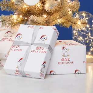 One Jolly Goose Modern December First Birthday Wrapping Paper