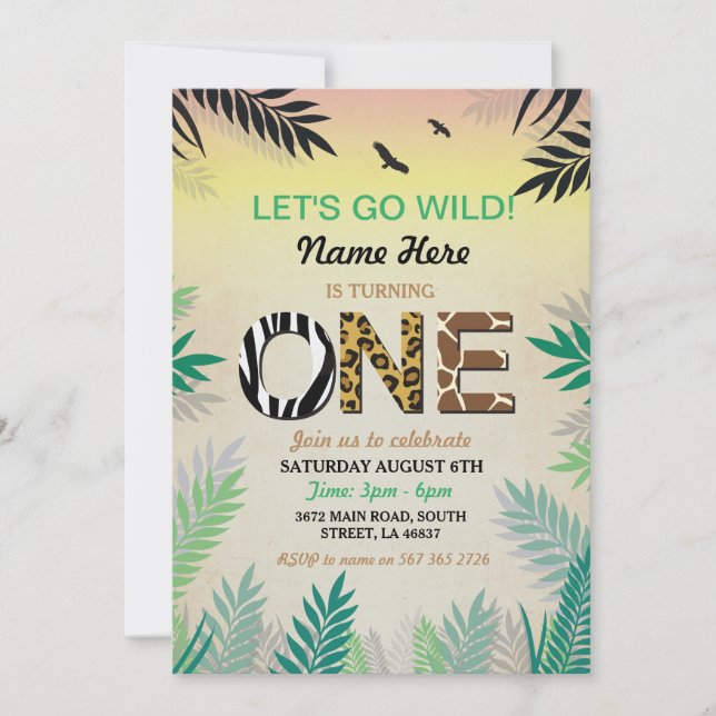One Jungle 1st Birthday Party Safari ZOO Invite (Front)